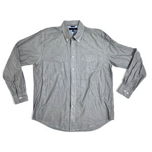 Tommy Hilfiger Men's Button Down Dress Shirt Gray 100% Cotton Size L